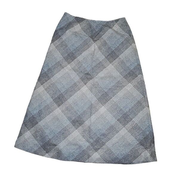 Vintage 60s Mod A Line Skirt Womens M Gray Brown Plaid Wool Academia Preppy - Picture 1 of 6